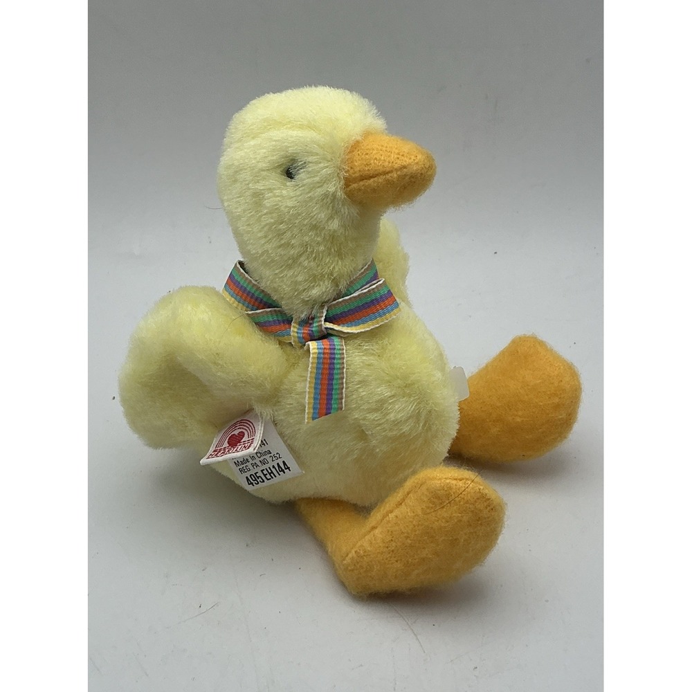 Vintage Heartline Yellow Duck Plush 495 EH144 Hallmark Easter Bow Ribbon 1989
